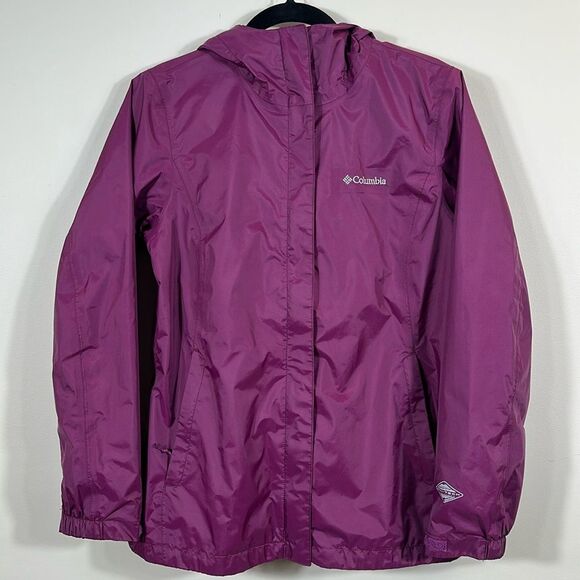 Columbia Purple Rain Jacket Breathable Hooded Omni-Tech Waterproof Women Small - Picture 1 of 8